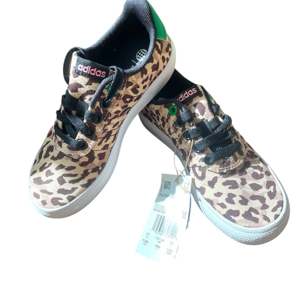 New Adidas Brown and Green Sneakers with Leopard Print